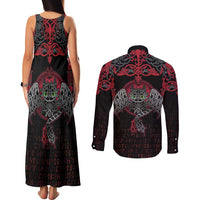 Black Dragon Vikings Couples Matching Tank Maxi Dress and Long Sleeve Button Shirt - Wonder Print Shop