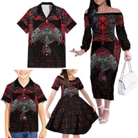 Black Dragon Vikings Family Matching Off The Shoulder Long Sleeve Dress and Hawaiian Shirt - Wonder Print Shop