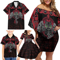 Black Dragon Vikings Family Matching Off Shoulder Short Dress and Hawaiian Shirt - Wonder Print Shop