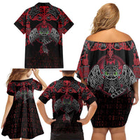 Black Dragon Vikings Family Matching Off Shoulder Short Dress and Hawaiian Shirt - Wonder Print Shop