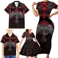 Black Dragon Vikings Family Matching Short Sleeve Bodycon Dress and Hawaiian Shirt - Wonder Print Shop