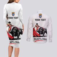 Personalized San Fermin Festival Couples Matching Long Sleeve Bodycon Dress and Long Sleeve Button Shirt Pamplona Bull Run - Wonder Print Shop