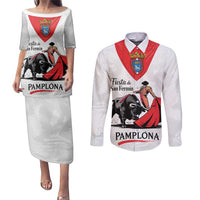 Personalized San Fermin Festival Couples Matching Puletasi and Long Sleeve Button Shirt Pamplona Bull Run - Wonder Print Shop