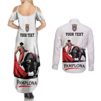 Personalized San Fermin Festival Couples Matching Summer Maxi Dress and Long Sleeve Button Shirt Pamplona Bull Run - Wonder Print Shop