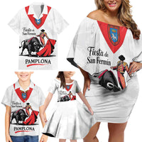 Personalized San Fermin Festival Family Matching Off Shoulder Short Dress and Hawaiian Shirt Pamplona Bull Run - Wonder Print Shop