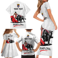 Personalized San Fermin Festival Family Matching Short Sleeve Bodycon Dress and Hawaiian Shirt Pamplona Bull Run - Wonder Print Shop