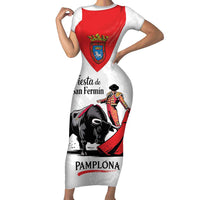 Personalized San Fermin Festival Family Matching Short Sleeve Bodycon Dress and Hawaiian Shirt Pamplona Bull Run - Wonder Print Shop
