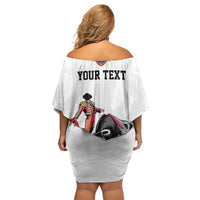 Personalized San Fermin Festival Off Shoulder Short Dress Pamplona Bull Run - Wonder Print Shop