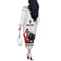 Personalized San Fermin Festival Off The Shoulder Long Sleeve Dress Pamplona Bull Run - Wonder Print Shop
