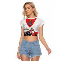 Personalized San Fermin Festival Raglan Cropped T Shirt Pamplona Bull Run - Wonder Print Shop