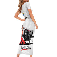 Personalized San Fermin Festival Short Sleeve Bodycon Dress Pamplona Bull Run - Wonder Print Shop