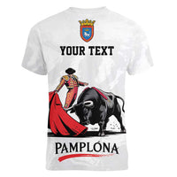 Personalized San Fermin Festival Women V-Neck T-Shirt Pamplona Bull Run - Wonder Print Shop