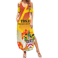 Personalized Saint Kitts and Nevis Poinciana Flowers Family Matching Summer Maxi Dress and Hawaiian Shirt With Coat Of Arms - Wonder Print Shop