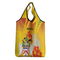Personalized Saint Kitts and Nevis Poinciana Flowers Grocery Bag With Coat Of Arms
