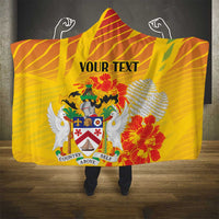 Personalized Saint Kitts and Nevis Poinciana Flowers Hooded Blanket With Coat Of Arms