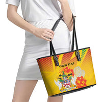 Personalized Saint Kitts and Nevis Poinciana Flowers Leather Tote Bag With Coat Of Arms - Wonder Print Shop