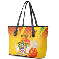 Personalized Saint Kitts and Nevis Poinciana Flowers Leather Tote Bag With Coat Of Arms - Wonder Print Shop