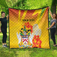 Personalized Saint Kitts and Nevis Poinciana Flowers Quilt With Coat Of Arms - Wonder Print Shop