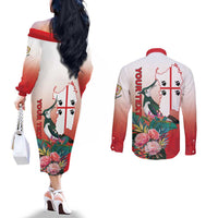 Personalized Italy Sardinia Couples Matching Off The Shoulder Long Sleeve Dress and Long Sleeve Button Shirt Lapwing With Map - Wonder Print Shop