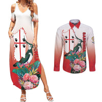 Personalized Italy Sardinia Couples Matching Summer Maxi Dress and Long Sleeve Button Shirt Lapwing With Map - Wonder Print Shop