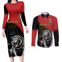 Custom Aosta Valley Couples Matching Long Sleeve Bodycon Dress and Long Sleeve Button Shirt Lion Sporty Style - Wonder Print Shop