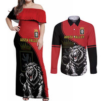 Custom Aosta Valley Couples Matching Off Shoulder Maxi Dress and Long Sleeve Button Shirt Lion Sporty Style - Wonder Print Shop
