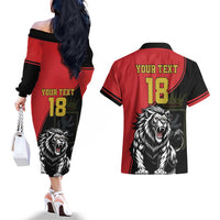 Custom Aosta Valley Couples Matching Off The Shoulder Long Sleeve Dress and Hawaiian Shirt Lion Sporty Style - Wonder Print Shop