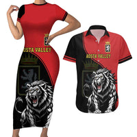 Custom Aosta Valley Couples Matching Short Sleeve Bodycon Dress and Hawaiian Shirt Lion Sporty Style - Wonder Print Shop