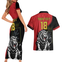 Custom Aosta Valley Couples Matching Short Sleeve Bodycon Dress and Hawaiian Shirt Lion Sporty Style - Wonder Print Shop