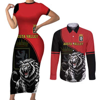 Custom Aosta Valley Couples Matching Short Sleeve Bodycon Dress and Long Sleeve Button Shirt Lion Sporty Style - Wonder Print Shop