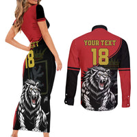 Custom Aosta Valley Couples Matching Short Sleeve Bodycon Dress and Long Sleeve Button Shirt Lion Sporty Style - Wonder Print Shop