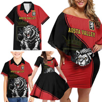 Custom Aosta Valley Family Matching Off Shoulder Short Dress and Hawaiian Shirt Lion Sporty Style - Wonder Print Shop