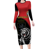Custom Aosta Valley Long Sleeve Bodycon Dress Lion Sporty Style - Wonder Print Shop