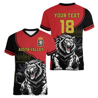 Custom Aosta Valley Women V-Neck T-Shirt Lion Sporty Style - Wonder Print Shop