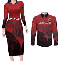 Custom Aosta Valley Couples Matching Long Sleeve Bodycon Dress and Long Sleeve Button Shirt Mont Blanc Sporty Style - Wonder Print Shop