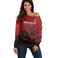 Custom Aosta Valley Off Shoulder Sweater Mont Blanc Sporty Style - Wonder Print Shop