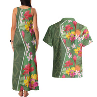 Africa Tropical Flowers Couples Matching Tank Maxi Dress and Hawaiian Shirt Green Version - Wonder Print Shop