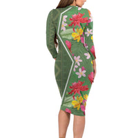 Africa Tropical Flowers Family Matching Long Sleeve Bodycon Dress and Hawaiian Shirt Green Version - Wonder Print Shop