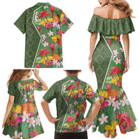 Africa Tropical Flowers Family Matching Mermaid Dress and Hawaiian Shirt Green Version - Wonder Print Shop