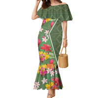 Africa Tropical Flowers Family Matching Mermaid Dress and Hawaiian Shirt Green Version - Wonder Print Shop