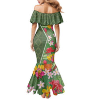 Africa Tropical Flowers Family Matching Mermaid Dress and Hawaiian Shirt Green Version - Wonder Print Shop