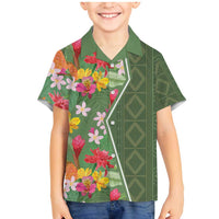 Africa Tropical Flowers Family Matching Mermaid Dress and Hawaiian Shirt Green Version - Wonder Print Shop