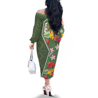 Africa Tropical Flowers Family Matching Off The Shoulder Long Sleeve Dress and Hawaiian Shirt Green Version - Wonder Print Shop