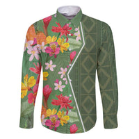 Africa Tropical Flowers Family Matching Off Shoulder Short Dress and Hawaiian Shirt Green Version - Wonder Print Shop