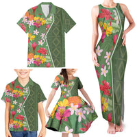 Africa Tropical Flowers Family Matching Tank Maxi Dress and Hawaiian Shirt Green Version - Wonder Print Shop