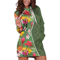 Africa Tropical Flowers Hoodie Dress Green Version - Wonder Print Shop