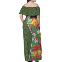 Africa Tropical Flowers Off Shoulder Maxi Dress Green Version - Wonder Print Shop