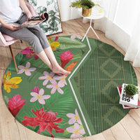 Africa Tropical Flowers Round Carpet Green Version