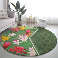 Africa Tropical Flowers Round Carpet Green Version