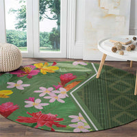 Africa Tropical Flowers Round Carpet Green Version